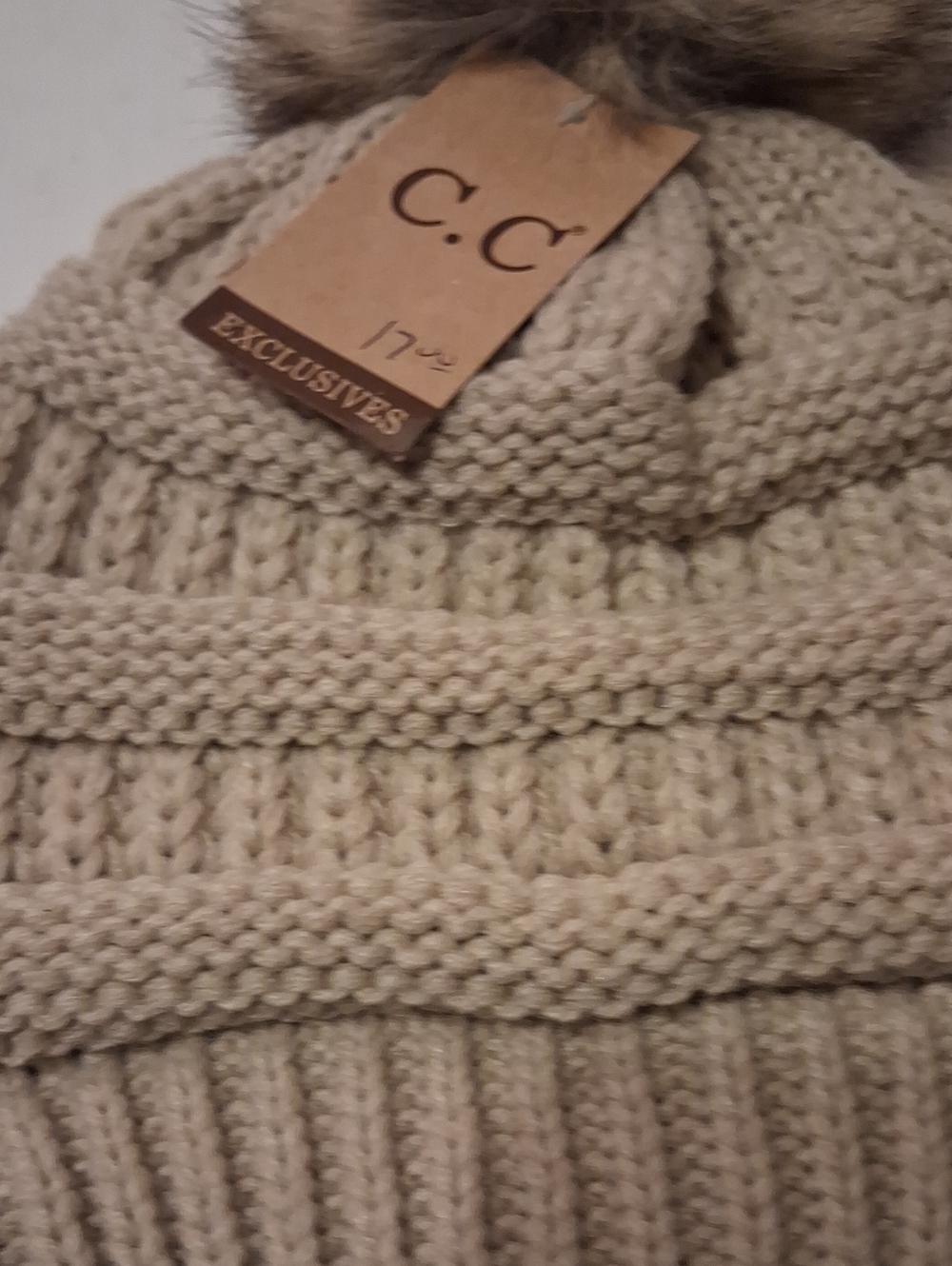 C.C Knit Pom Beanie - Tan